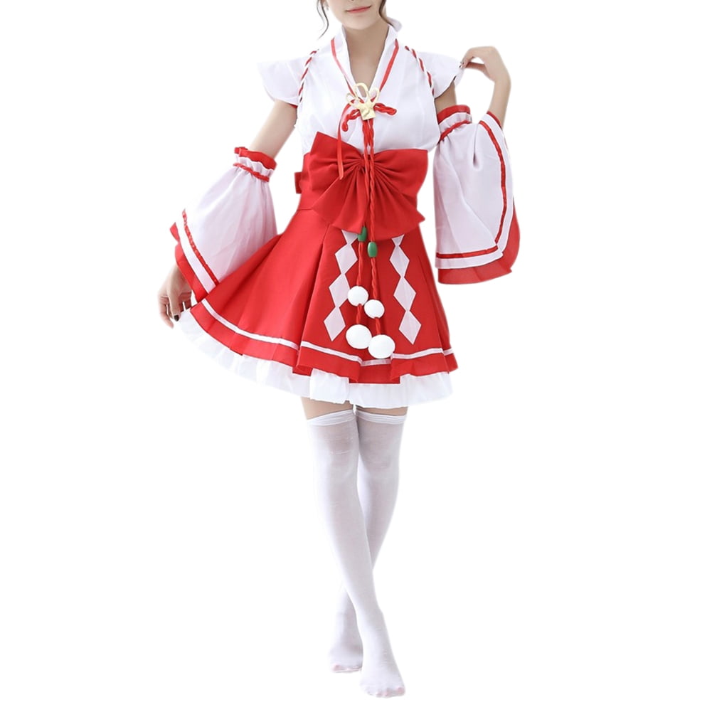 Aktudy Women Japanese Anime Cosplay Costume Set 6pcs Kimono Top Skirt