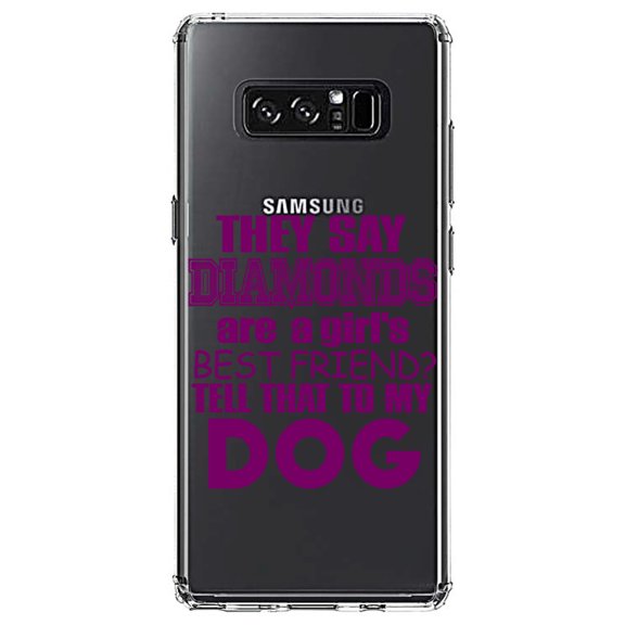 DistinctInk Clear Shockproof Hybrid Case for Samsung Galaxy Note 8 - TPU Bumper Acrylic Back Tempered Glass Screen Protector - Diamonds Are Girls Best Friend Tell My Dog