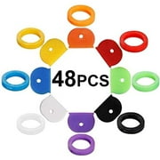 48PCS Key Caps Covers, Key Caps Key Rings Combination Set Key Identifier Label Coding Rings to Identify Your Keys in 8 Assorted Colors, 2 Styles