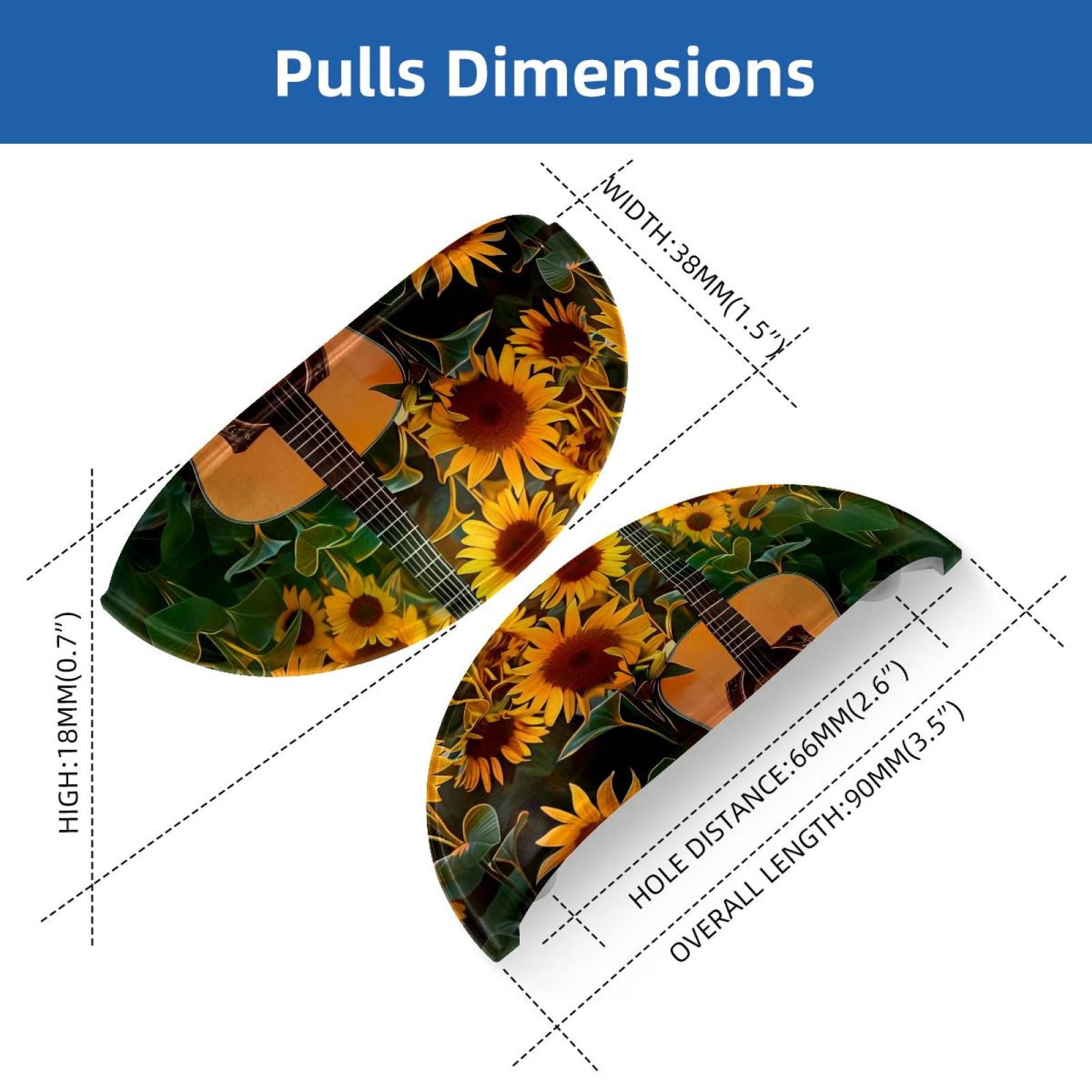 PhooArto 6 Pcs Cup Drawer Pulls, Guitar in Sunflower Field Shell Shape Handles Cabinet Knobs for Dresser Cupboard Closet Wardrobe with Screws