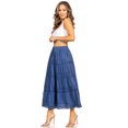 thumbnail image 3 of Sakkas Solid Embroidered Crochet Lace Trim Gypsy Bohemian Mid Length Cotton Skirt - Blue - One Size, 3 of 5