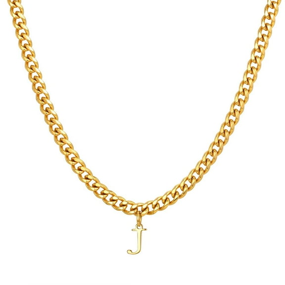 PAURO Initial Necklace for Men A-Z Pendant Stainless Steel Dainty Small Alphabet Chain simple Vintage Letter Jewelry Gold Letter J