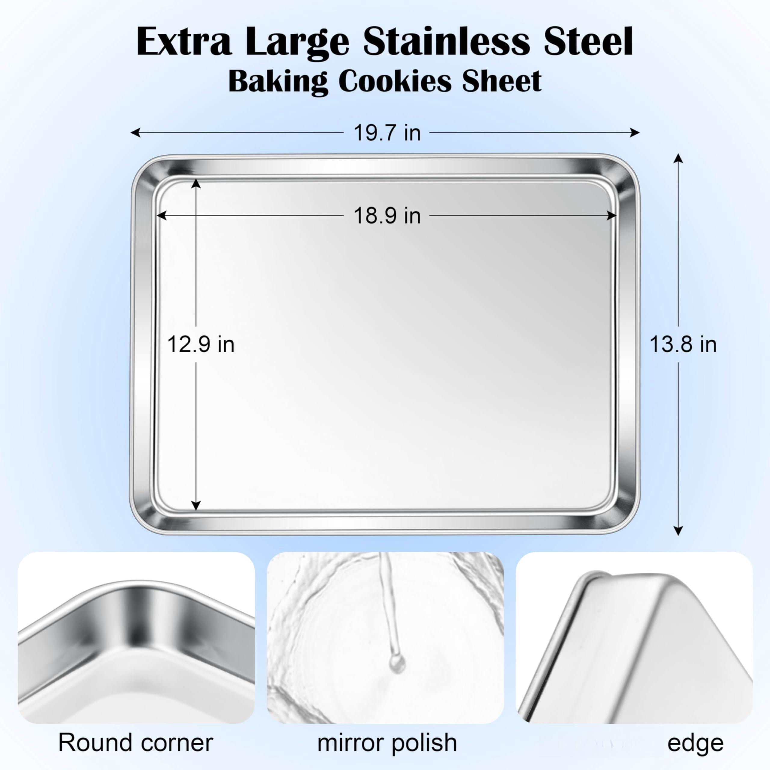 Large Baking Sheet Stainless Steel Cookie Pan for Oven 1 Pack