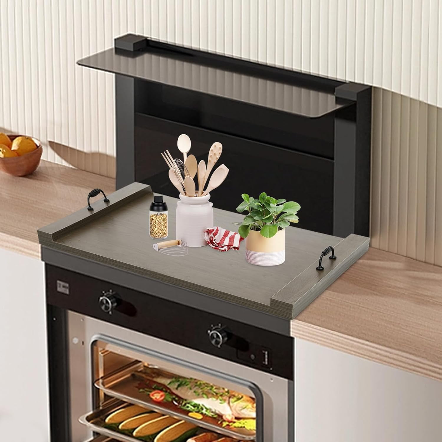 Miumaeov Noodle Board Extra Large Cutting Board Solid Noodle Board Wood Stove Cover Pre-Drilled Holes Clear Texture For Electric&Gas Stove Top Cover