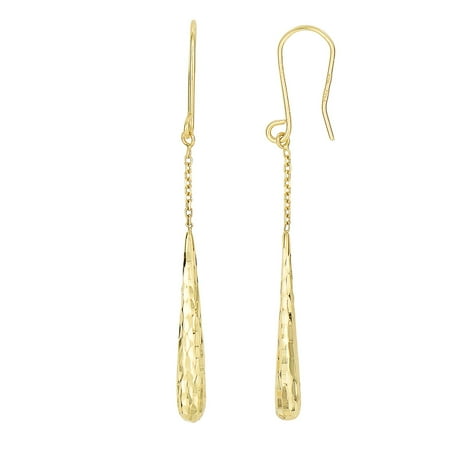 Long Oval Link - 14K Yellow Gold Diamond Cut Long Teardrop on Oval Link Chain Drop Earrings Euro Wire by IcedTime