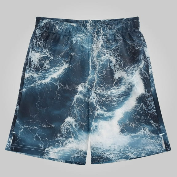 Boys' Athletic Shorts - Thick Polyester, Loose Fit, Full Print - Casual, Streetwear,Surging Seawater