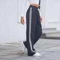 thumbnail image 7 of CIENVNSTG Women's Loose-Fit Straight Wide Leg Track Pants High Waisted Drawstring Side Striped Design Sweatpants with Pockets Practical Athletic Bottoms for Everyday Casual Style Navy L, 7 of 7