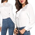 thumbnail image 3 of Camisa de gasa de retazos de encaje de manga larga azul / blanca Blusa informal de corte holgado para mujer S Soledad Camisa de gasa, 3 of 10
