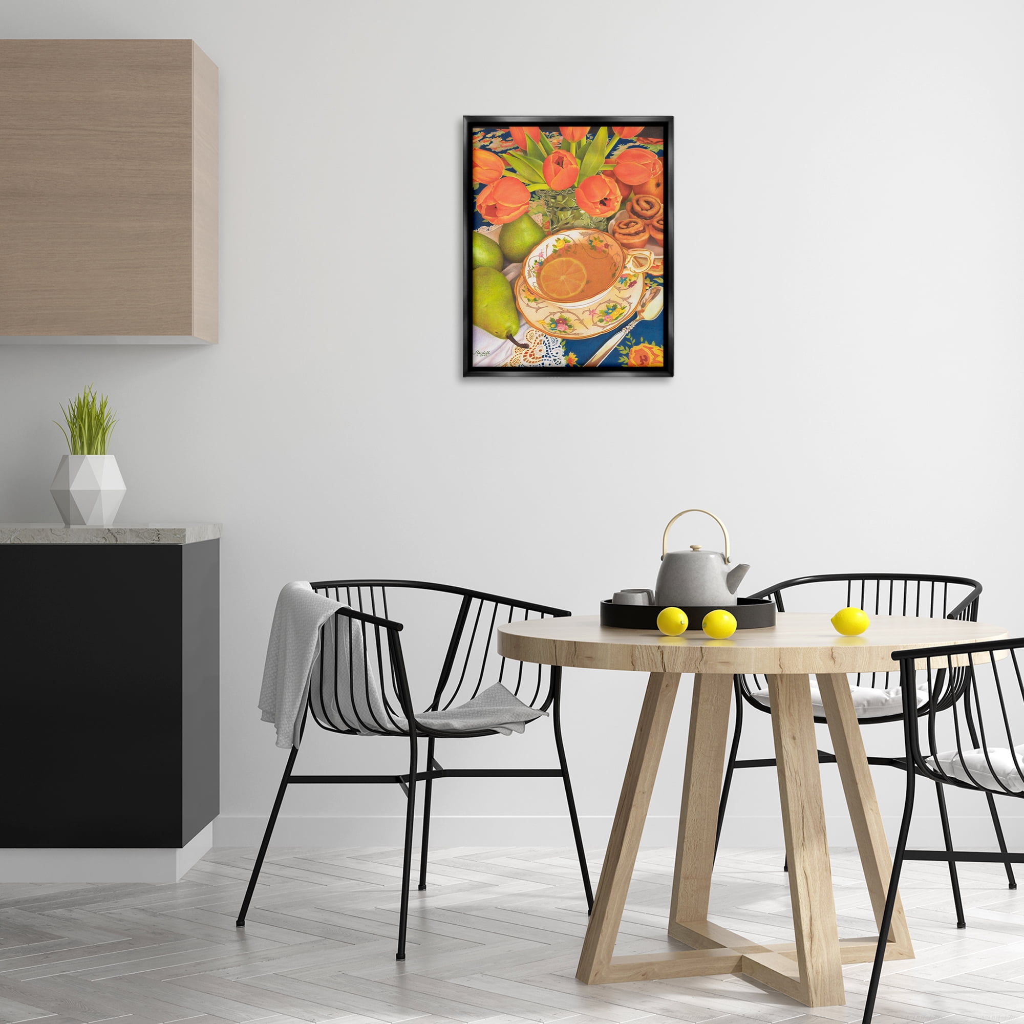Stupell Industries Tea with Orange Tulips Food & Beverage Painting Black Floater Framed Art Print Wall Art, 17 x 21