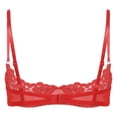 thumbnail image 6 of iiniim Woman's Lace Sheer Shelf Bra Lingerie Underwired Balconette 1/4 Cup Hollow Out Bralette Red B 5XL, 6 of 7