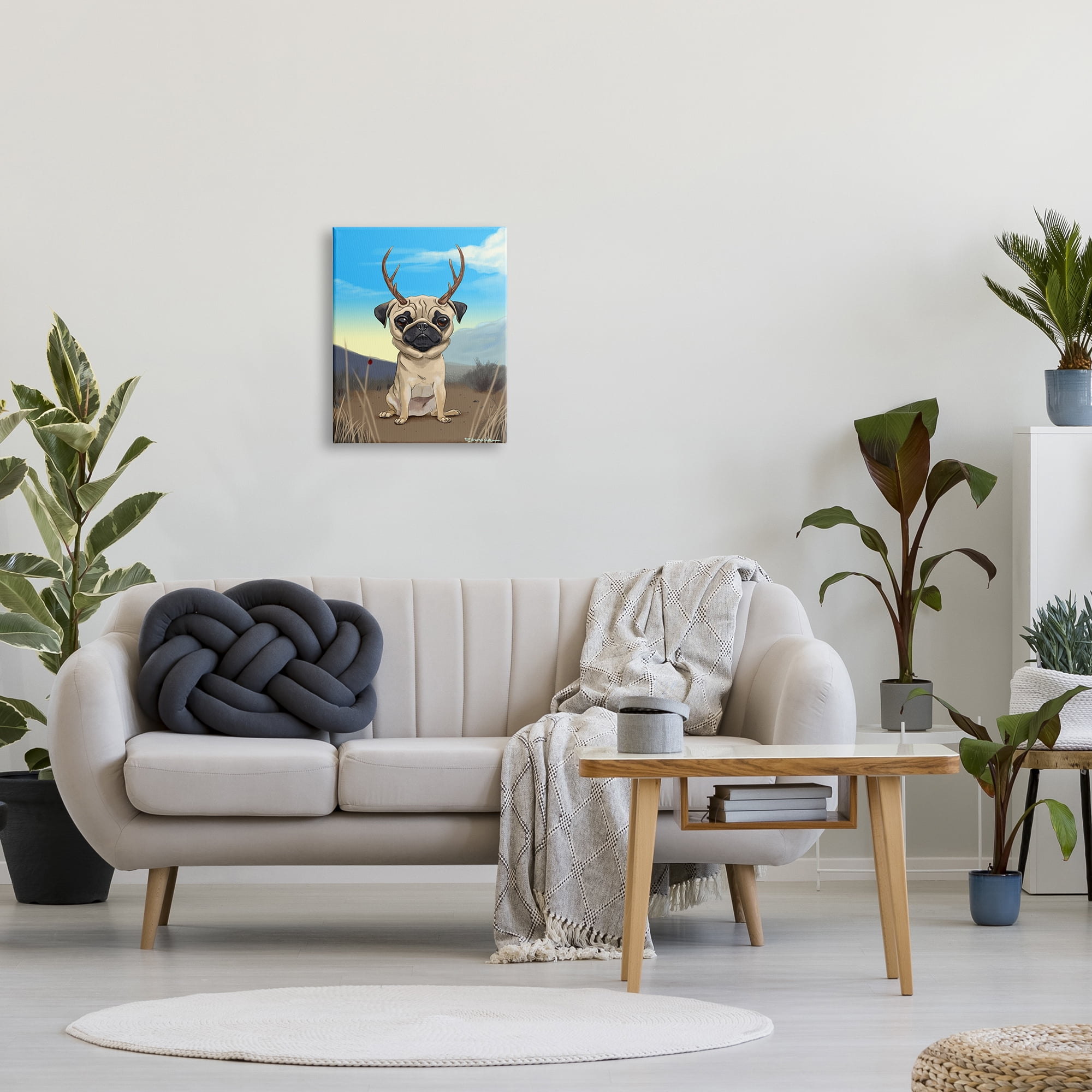 Stupell Industries Funny Field Pug Wild Pet Dog with Antlers, 16 x 20, Design by Brian Rubenacker