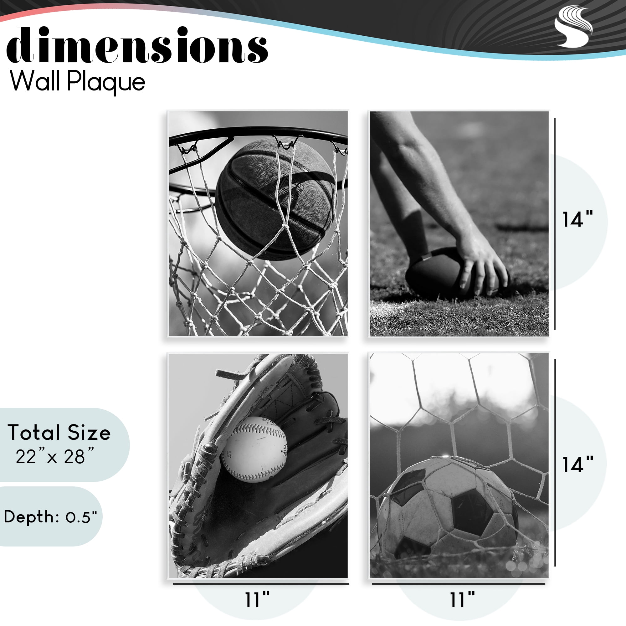 Stupell Industries Athletic Sports In Action 4 Piece Wall Plaque Art Set, design by Marcus Prime