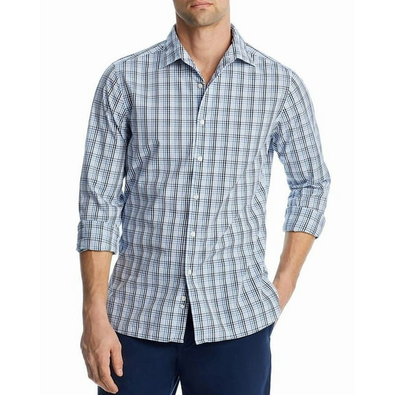 The Men's Store at Major Dept Store Casual Stretch Plaid Slim Shirt Blue-2XL
