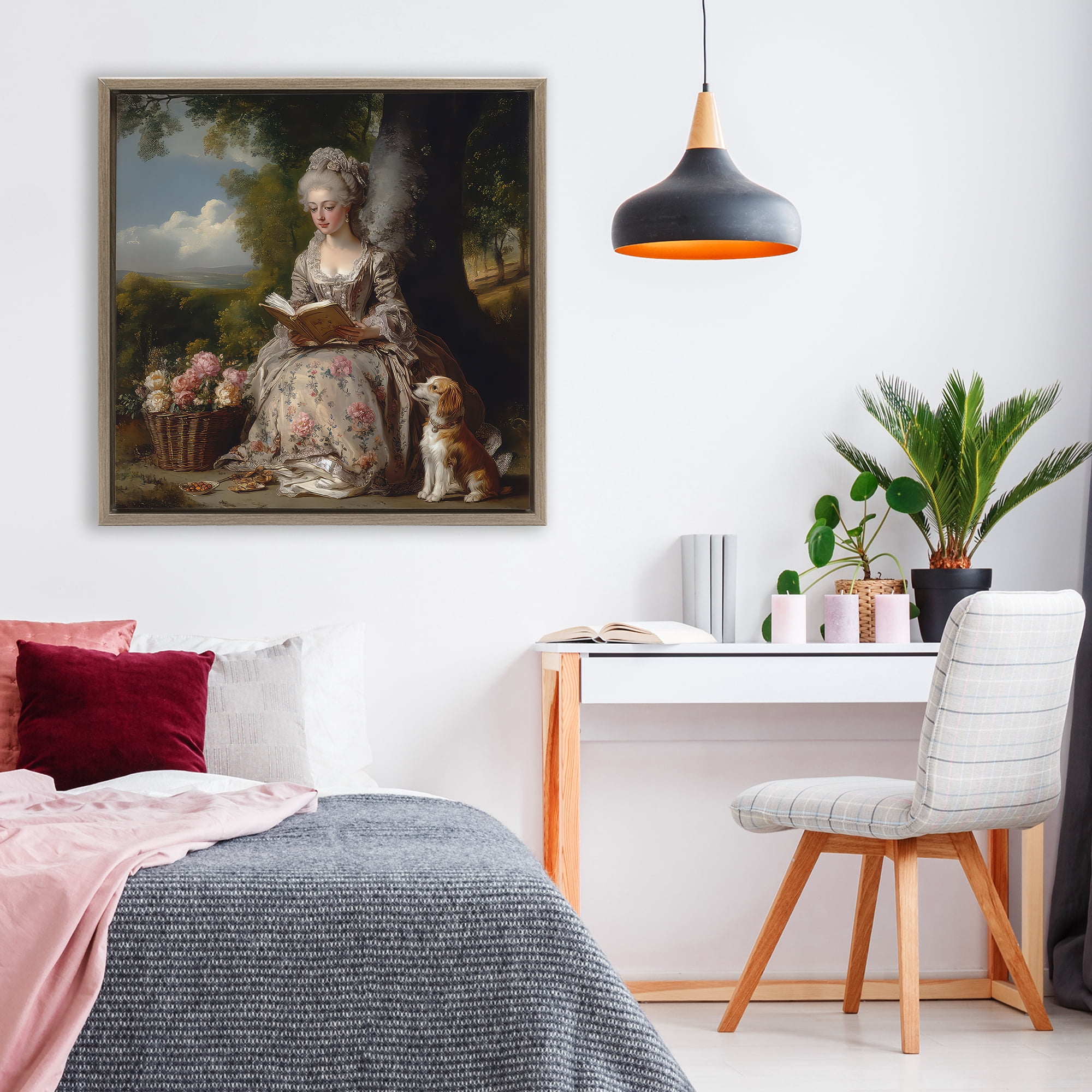 Stupell Industries Rococo Lady with Dog Brown Framed Floater Canvas Wall Art, design by The Wands Want