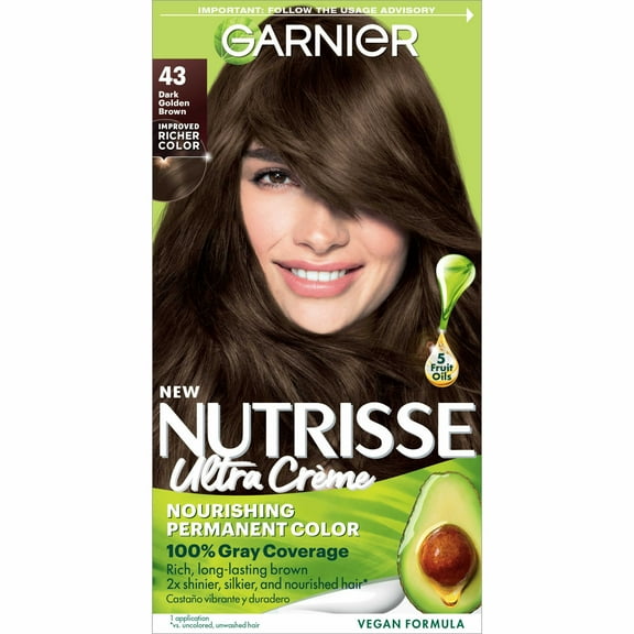 Garnier Nutrisse Nourishing Unisex Hair Color Highlights, 43 Dark Golden Brown (Cocoa Bean)
