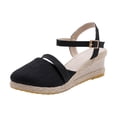 thumbnail image 6 of Women Espadrilles Wedge Sandals Closed Pointed Toe Casual Walking Sandal Ladies Slingback Ankle Strap Low Heel Shoes Black 8.5, 6 of 7