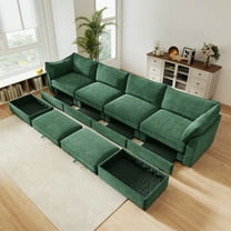 Newest U Shape 4 Seater Deep Seat Sofa Couch, Ottomans,4-Seat Sofa, 2 Movable Ottomans,Oversized Modular Sectional Sofa, 6 Seats, Storage Pull out Drawer Under Each Seat,Chenille Green