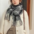thumbnail image 6 of Clearance! Baberdicy Women's Autumn and Winter Colorful Plaid Shawl Thickening Warm Fringe Scarf Scarf Grey, 6 of 8