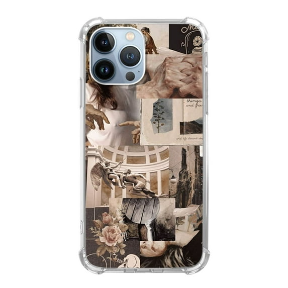 Beige Collage Case for iPhone 14 Pro Max,Aesthetic Art Design TPU Bumper Cover Case