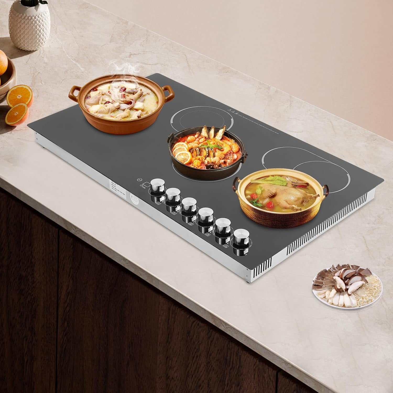 Electric Cooktop,5 Burners 110V Electric Ceramic Cooktop,with Kid Safety Lock, Timer, LED Display,Electric Stovetop for Kitchens, Hotels, Restaurants