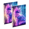 thumbnail image 2 of Ckdifva Cat Glowing Neon Hair A5 Ring Binder Notebook Journey Note Diary College Ruled Study 60 Pages, 2 of 8