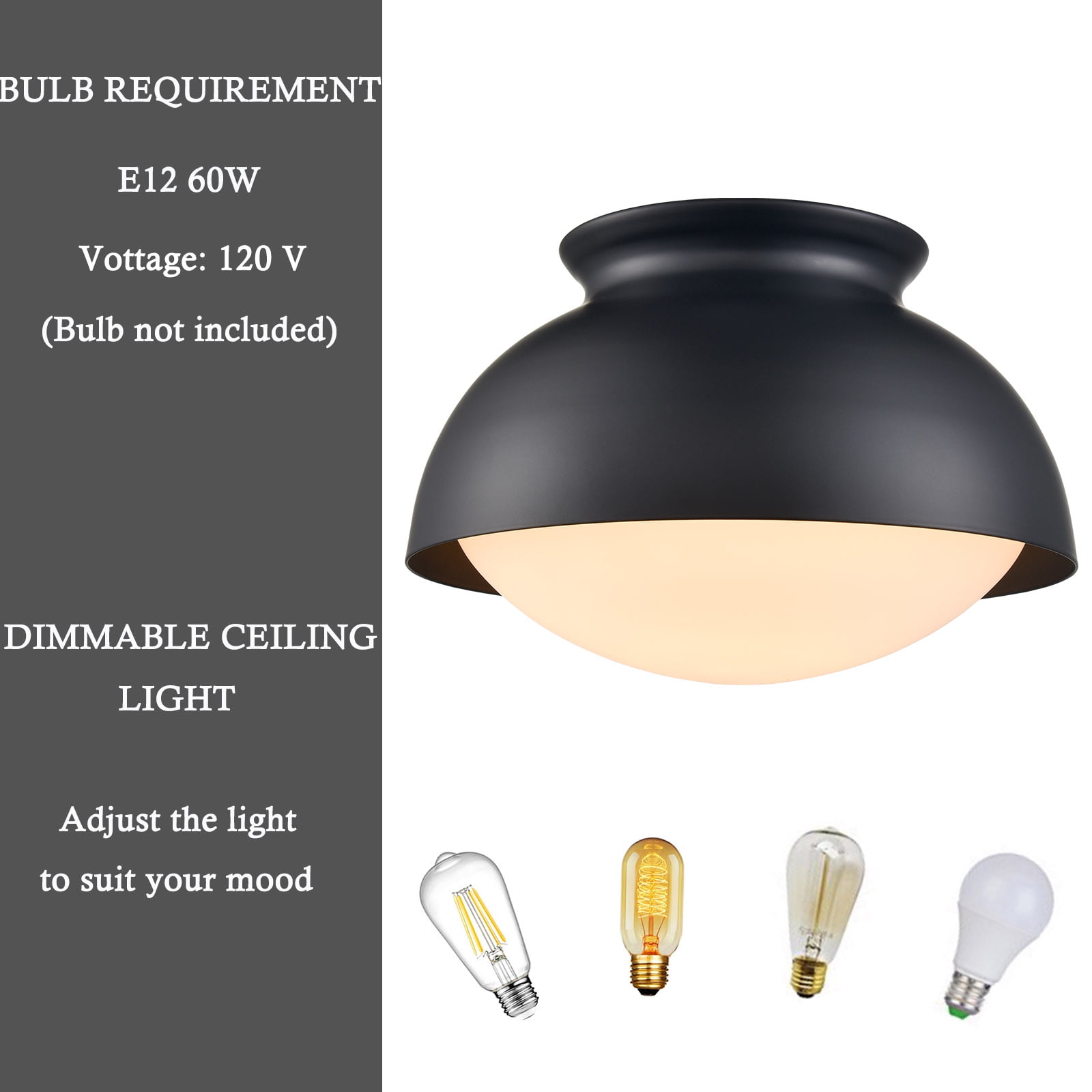 Claxy 9" Black Bwol Flush Mount Ceiling Light with Milk Glass Shade