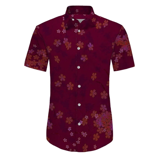 Camisas s Para Hombre De Vestir Camisas estampadas para hombre, camisas de playa con botones de manga corta para hombre (Pink, L)