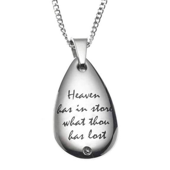 Stainless Steel "Heaven Has in Store" Memorial Teardrop Pendant Necklace