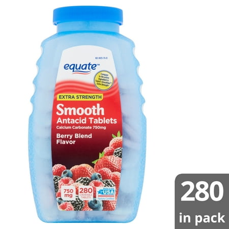 Equate Extra Strength Berry Blend Smooth Antacid Chewable Tablets, 750 mg, 280 Count