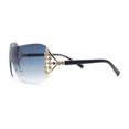 thumbnail image 3 of Womens Iced Out Rhinestone Jewel Hinge Curved Wrap Shield Rimless Sunglasses Black - Navy, 3 of 4