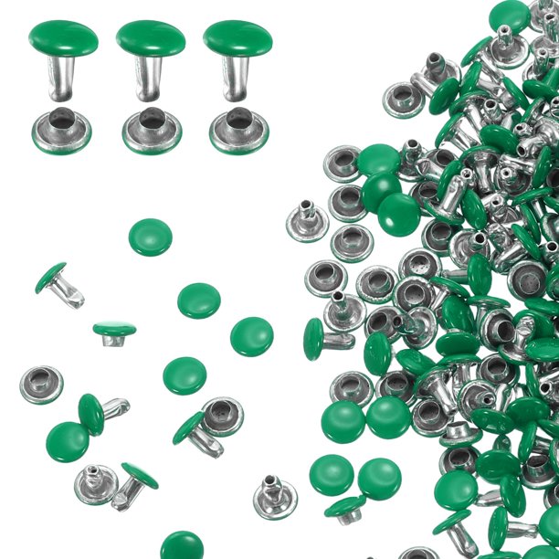 Uxcell 100 juegos de remaches de cuero de doble tapa 6x6mm para cinturones de tela y decoración, verde