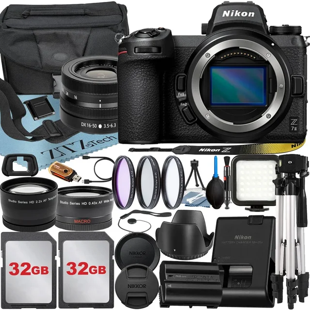 Nikon Z7 II Mirrorless Camera with NIKKOR Z DX 16-50mm VR Zoom Lens + 32GB Card + Case + Wideangle + Tripod + ZeeTech Accessory Bundle