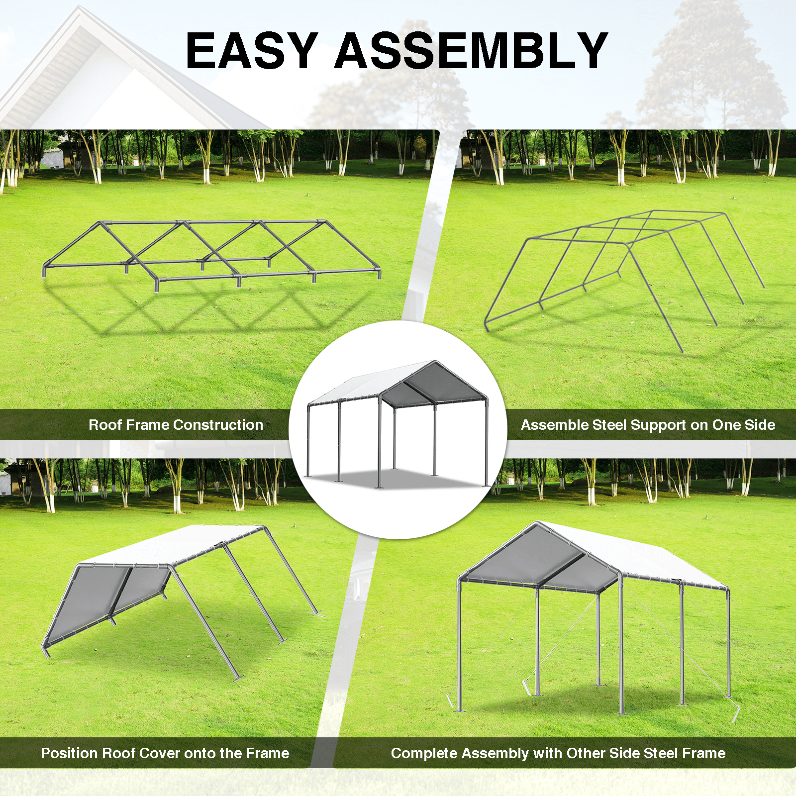 Grezjxc 10x20 ft Metal Carport Car Canopy Portable Car Tent Garage,  White