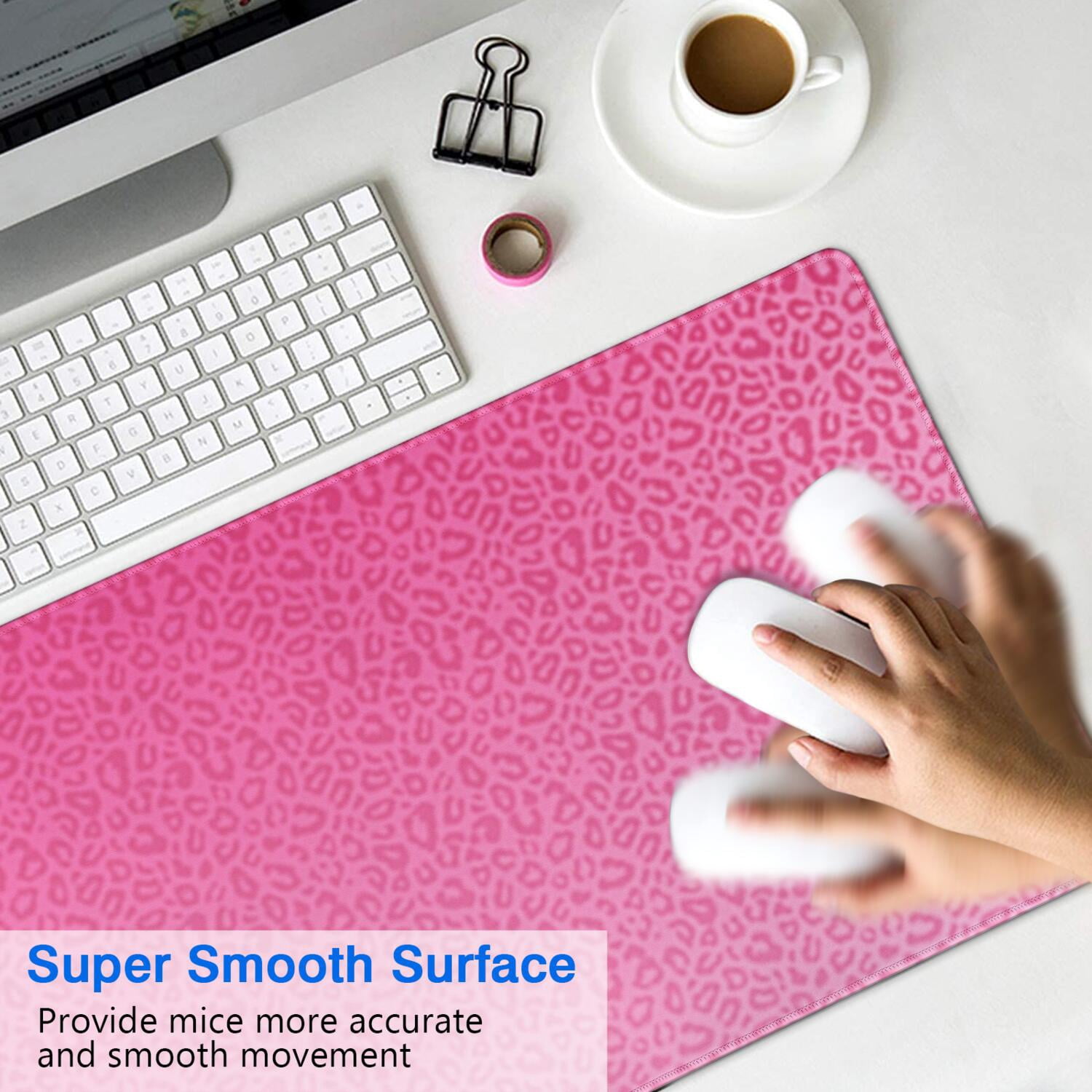 Long Mouse Pads for Desk,Pink Gradient Leopard Print Desk Mats on Top Of Desks, Desk Mouse Pad Extra Large with 3mm Non-Slip Base and Stitched Edge for Gaming,Office,Work,Home 31.5"x11.8"