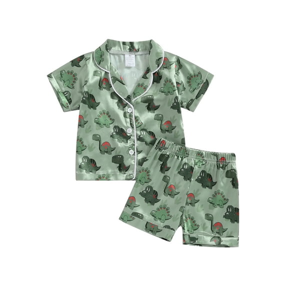 Hirigin Kids Boys 2Pcs Pajamas Set Dinosaur Print Short Sleeve Lapel Shirts Tops and Shorts Sleepwear Summer Clothes