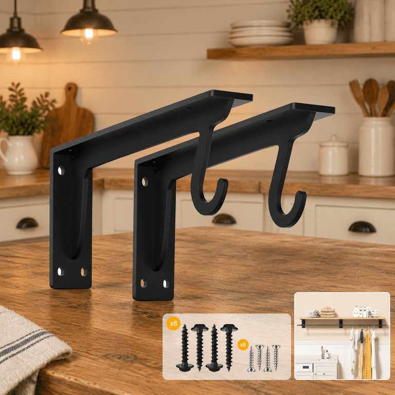 17inch-2pack Black Heavy Duty Closet Rod Brackets for 1-2/5 Inch ...