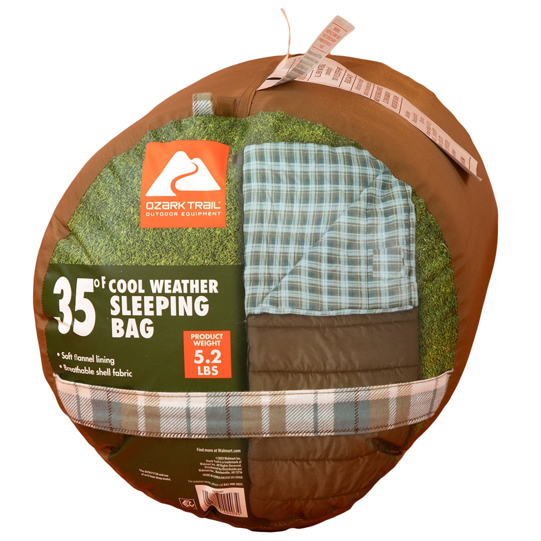 (2 pack) Ozark Trail 35F Flannel Lined Rectangle Adult Sleeping Bag - Brown (80" x 36")