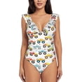 thumbnail image 2 of Yiaed Cartoon Monster Trucks Print Women's Ruffled One Piece Swimsuit V Neck Swimwear Slimming Monokini for Woman-Medium, 2 of 8