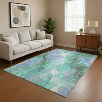 Addison Rugs Mayfield Premium Machine Washable Transitional Abstract Teal Rectangle Rug, 10' x 14'