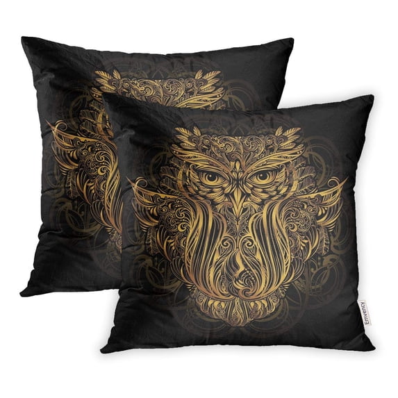 ECCOT Ornate Spiritual Symbols Totemic and Mascot Owl Tattoo Embossing Coloring Pillowcase Pillow Cover 16x16 inch Set of 2