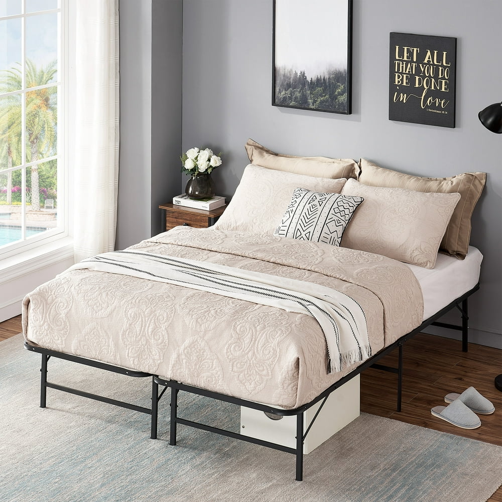 VECELO Full Size Foldable Metal Platform Bed Frame with Under Bed