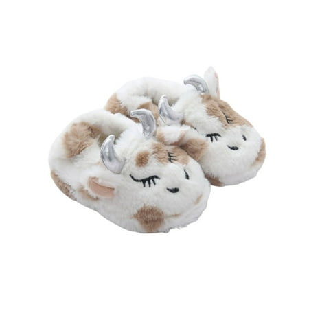 

Toddler Boys Girls Cute Slippers Fluffy Fuzzy Winter Warm Slippers Cartoon Animal Plush Indoor House Slip-on Shoes