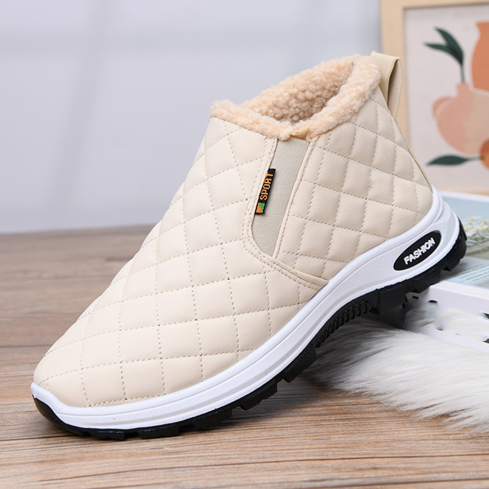 Gamivast Hiking Shoes for Women Lightweight Slip-on Fleece Lined Winter Boots Casual Warm Arch Support Cozy Leather Shoes with Non-Slip Walking Outdoor Indoor