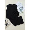 thumbnail image 5 of Women's Black Textured Knit Cap Sleeve T-Shirt and Wide Leg Pants Set | [ZhiHiMeRi] | (US 20-22)2XL, 5 of 12