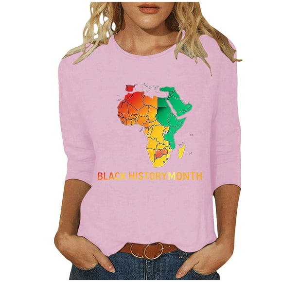 ZVAVZ Plus Size Blouse for Women Fashion,Ladies Black History Tees 3/4 Sleeve Scoop Neck Blouse Fashion Black Girl Graphic T-Shirts Clearance Sales Today Pink 3XL