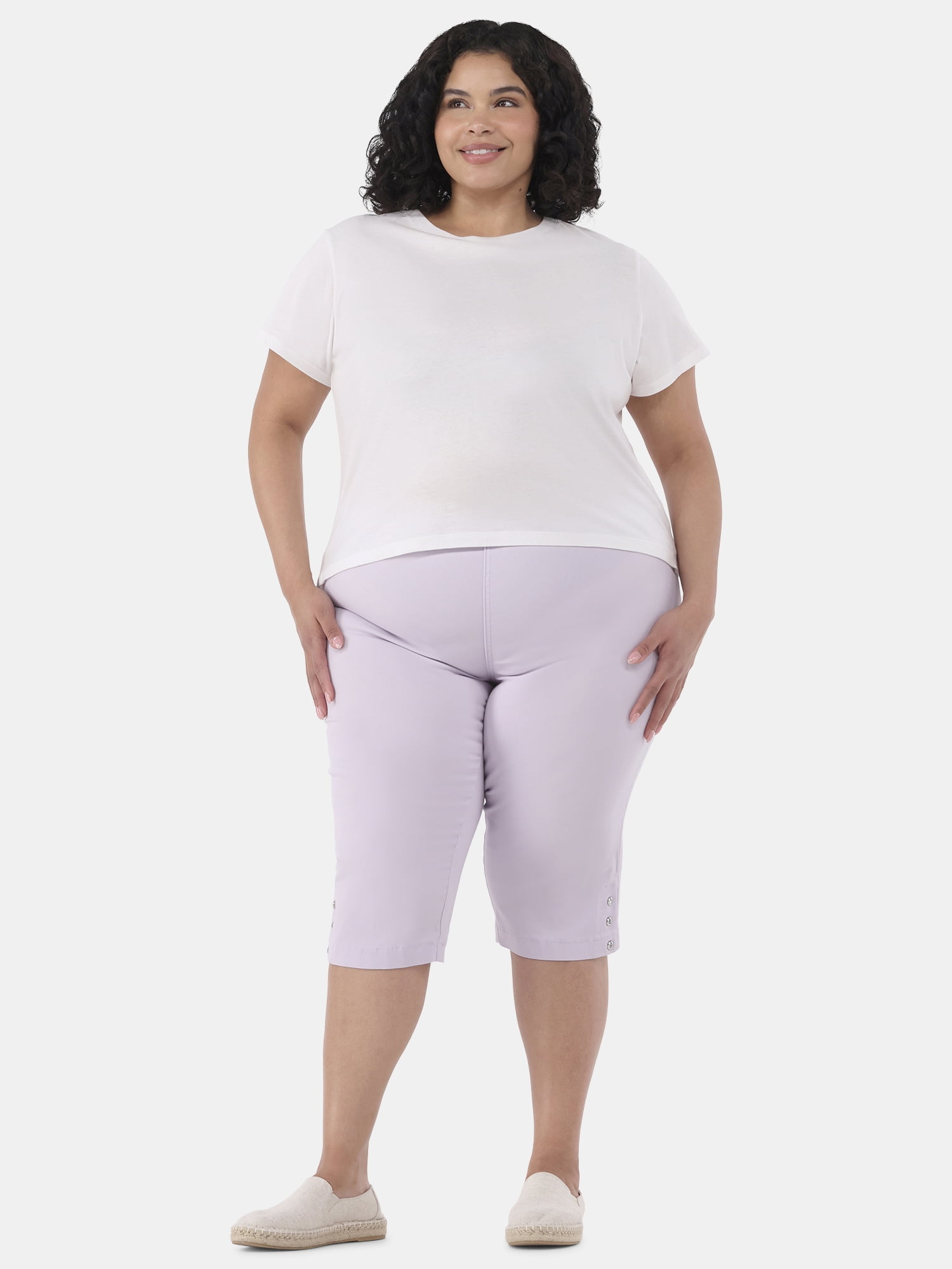 JMS Just My Size by Hanes Women's Plus Size Pull on Bling Tab Capri Pants, Sizes 0X-4X