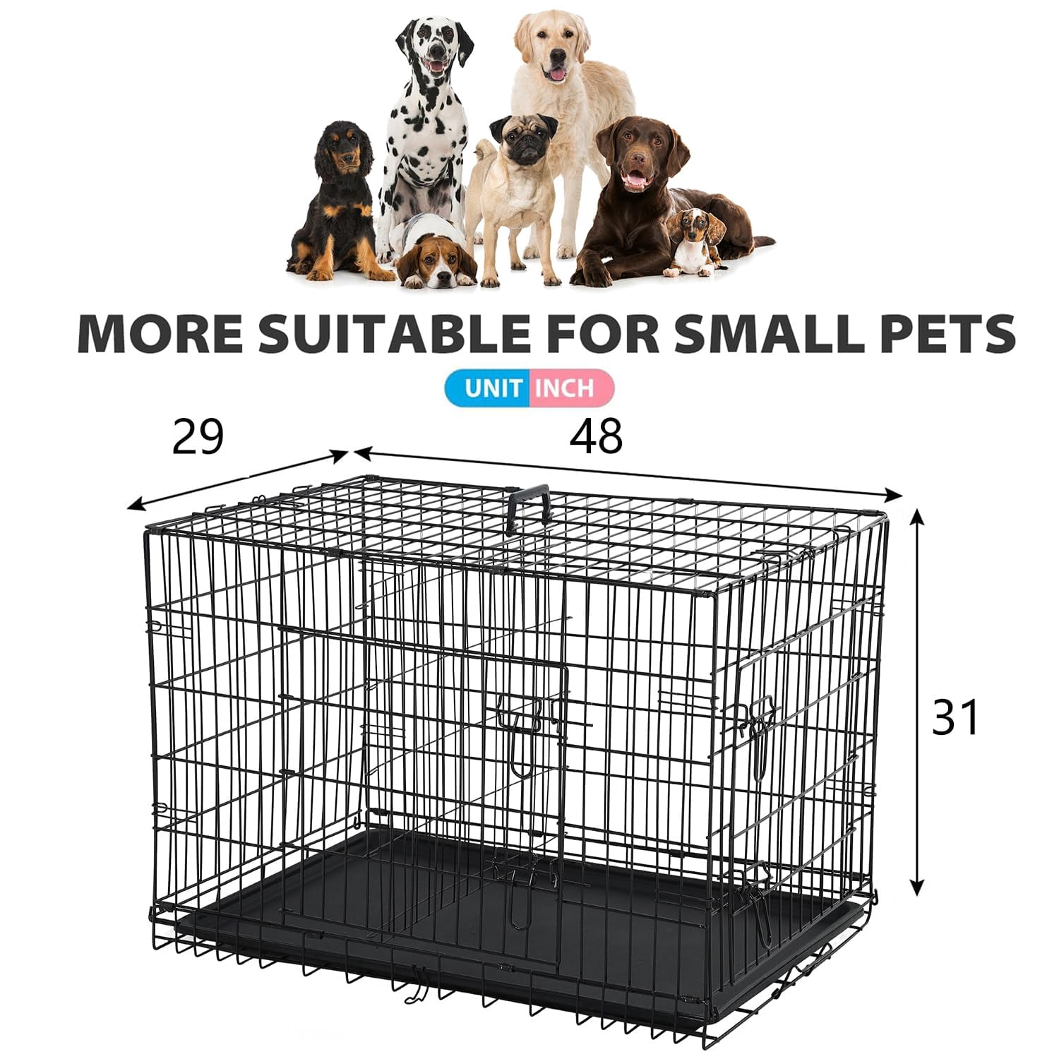 BORGEBY 48 Inch Dog Crates for Large Dogs Folding Metal Wire Crates Dog Kennels Outdoor and Indoor Pet Dog Cage Crate with Double-Door,Black