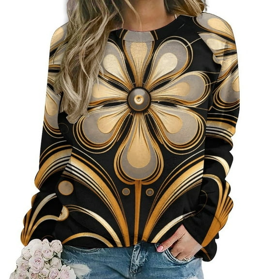 Abstract Flowers Women's Floral Printed Sweatshirt Long Sleeve Crewneck Casual Loose Vintage Graphic Pullover Tops