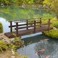 thumbnail image 2 of CoSoTower 7' Wooden Garden Bridge with Safety Rails, Backyard Footbridge for Ponds, Creeks, Streams, Stained Finish, 2 of 9