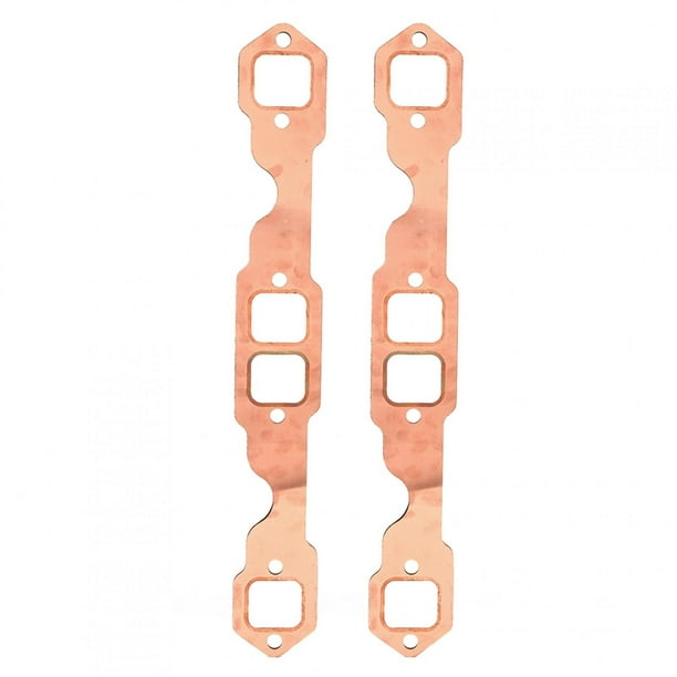 Wchiuoe Hlyjoon Exhaust Flange 2Pcs Copper Plating Exhaust Header Gasket  With Square Port Reusable Fit For SB 283 327 350 383 400 Engine